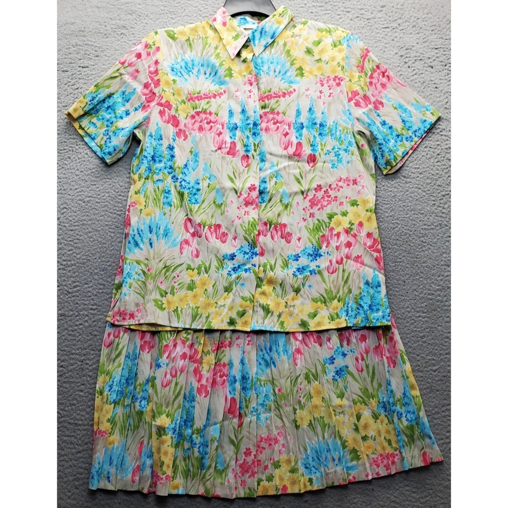 Alfred Dunner 2-Piece Top & Skirt Set Womens 14 Multi Floral Short Sleeve